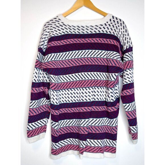 Paris Sport Club World Wide Vintage 80s 90s Striped Purple V Neck Sweater - Picture 3 of 4